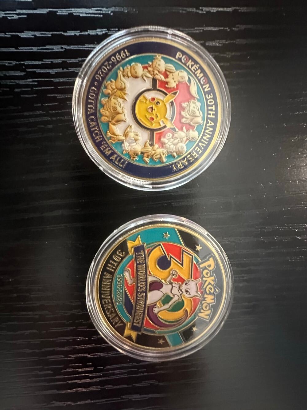 Pokemon 30th Anniversary 2 Coin Set Pikachu Mewtwo 1996 2026 Collectible